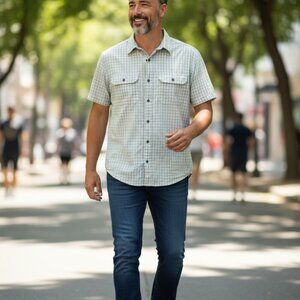 Magellan Shirt Mens XL Green White Gorpcore Plaid Short Sleeve Fishing Outdoors